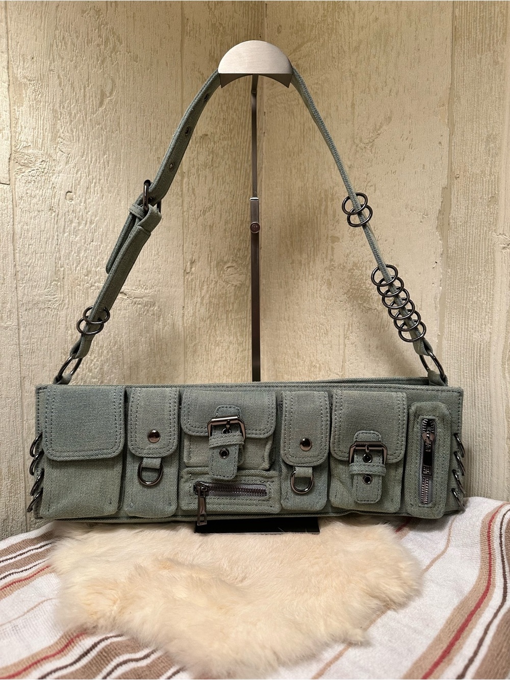 Cape Robbin Y2K Green Canvas Utility Shoulder Bag
